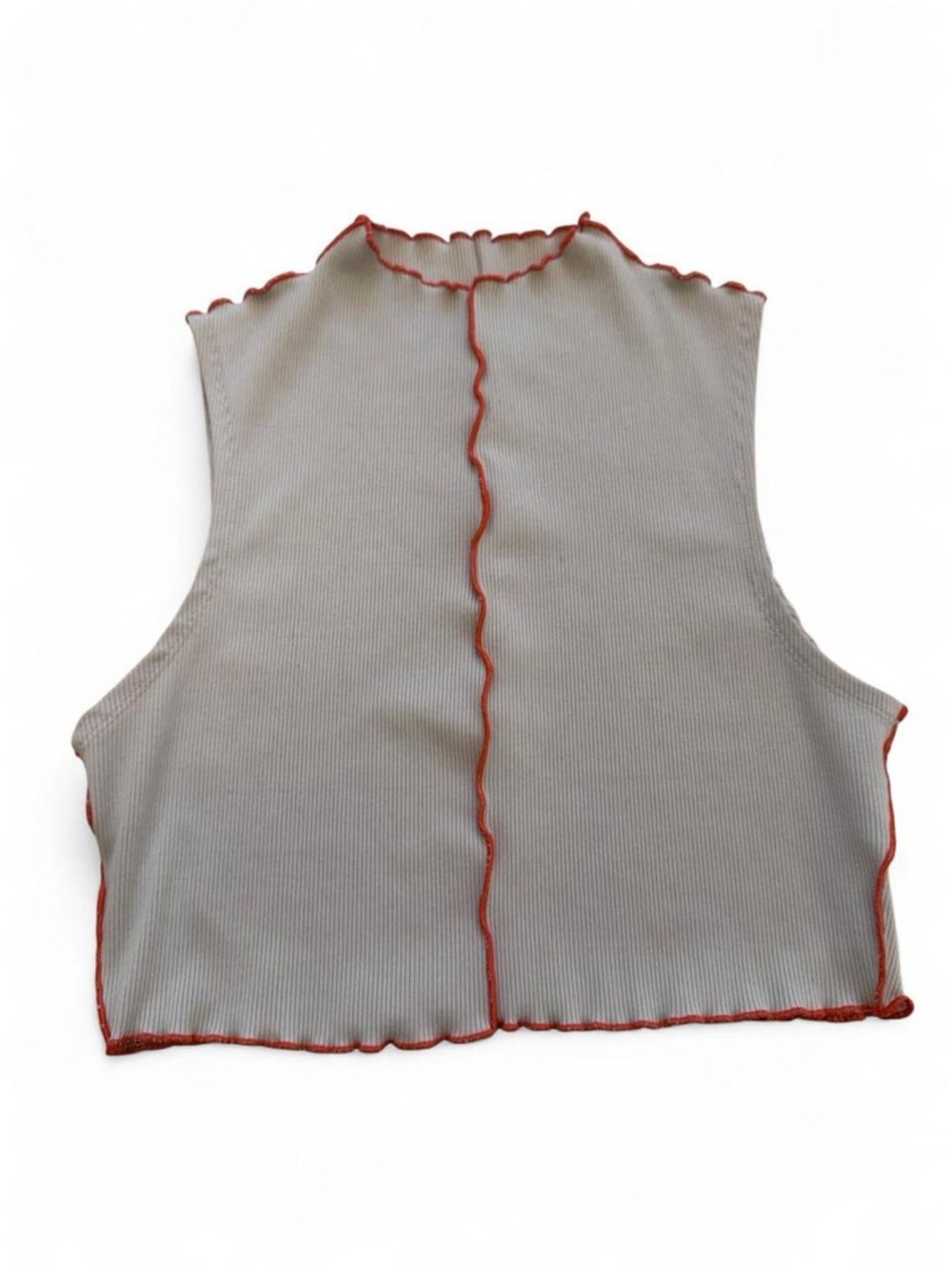 Sleeveless Ribbed Crop Top with Contrast Lettuce Trim - Gray/Orange